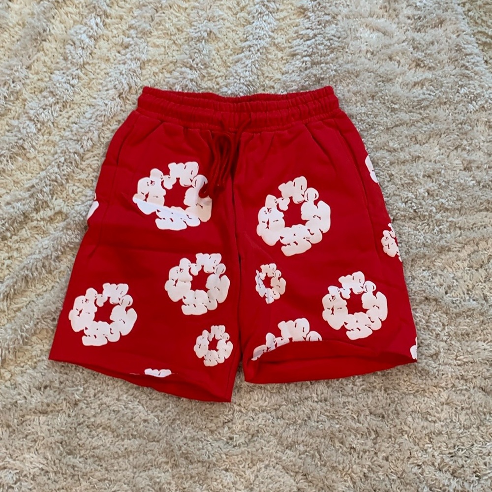 Denim Tears ‘The Cotton Wreath’ Flared Shorts Red Men’s Large